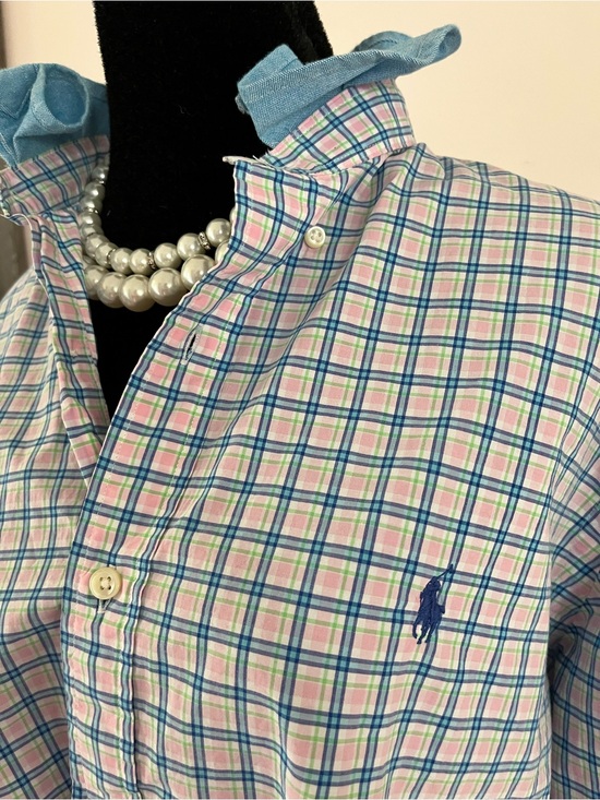 Ralph Lauren Tops - Refashioned Ralph Lauren Pink, Blue & Green Plaid Button-Down Ruffle Collar